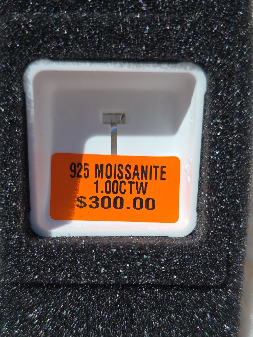 925 Moissanite 1.00 CTW Moon Pendant Orange Price Label